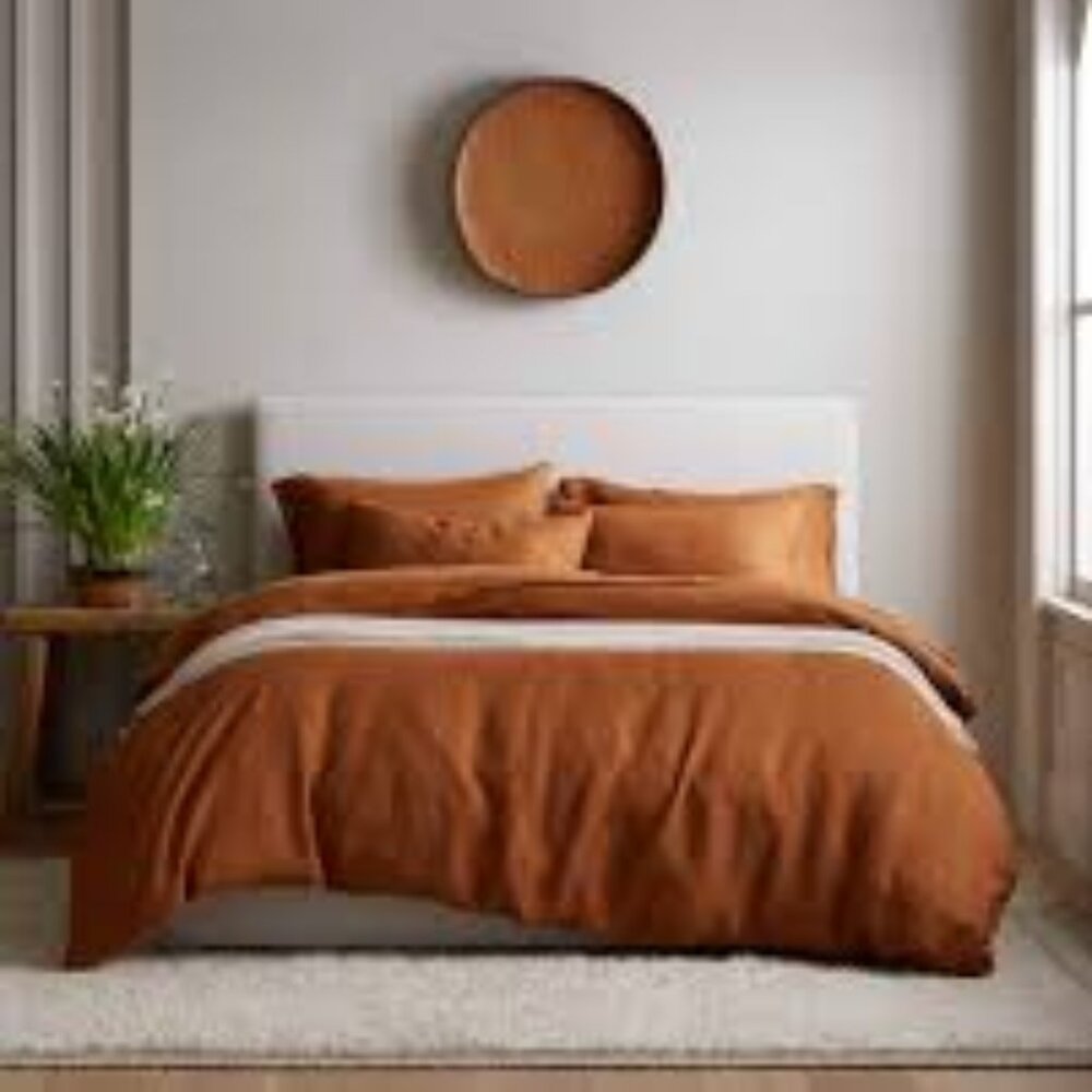 Quince Terracotta European Linen Duvet Cover